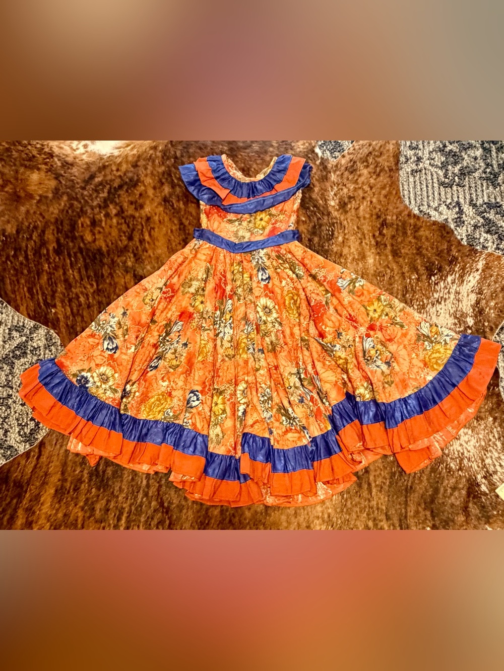 Vintage Dress  Circle Square Dance Floral Cottage Prairie Swing Western USA